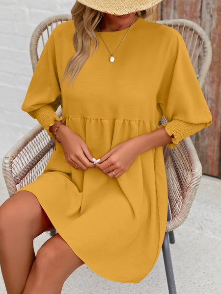 Torreta Round Neck Lantern Sleeve Mini Dress