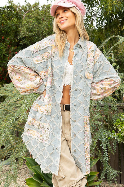 Jenni Floral Patchwork Long Shacket – True Betty Boutique
