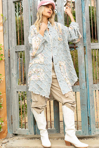 Chaqueta larga con patchwork floral Jenni