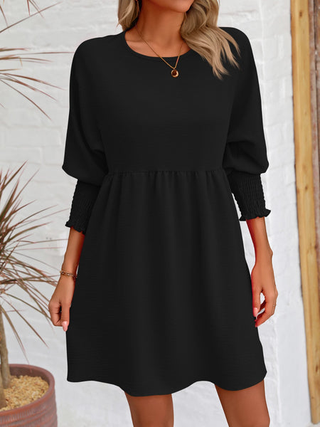 Torreta Round Neck Lantern Sleeve Mini Dress