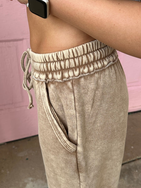 Susan Acid Wash Fleece Wide Leg Crop Sweatpants