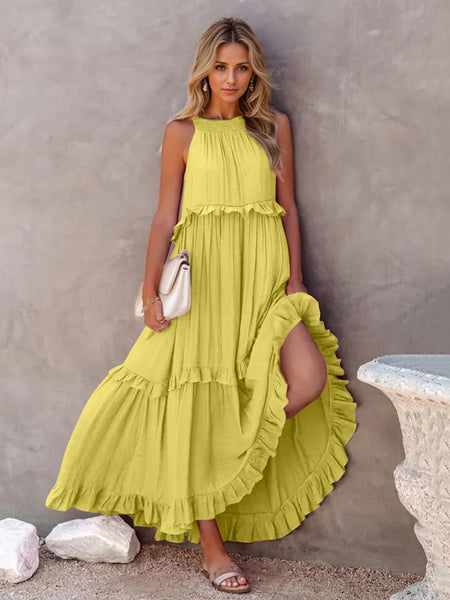Tasha Ruffled Sleeveless Tiered Maxi Dress with Pockets - ONLINE EXCLUSIVE!