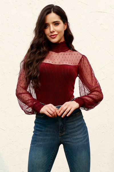 Mesh Long Sleeve Velvet Bodysuit - ONLINE EXCLUSIVE!