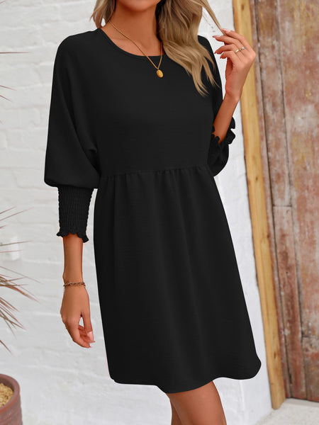 Torreta Round Neck Lantern Sleeve Mini Dress