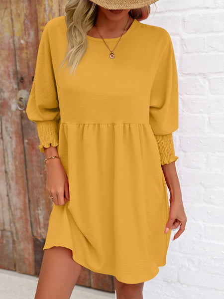 Torreta Round Neck Lantern Sleeve Mini Dress