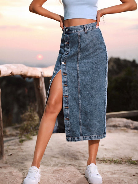 Rachael Button Down Denim Skirt - ONLINE EXCLUSIVE!