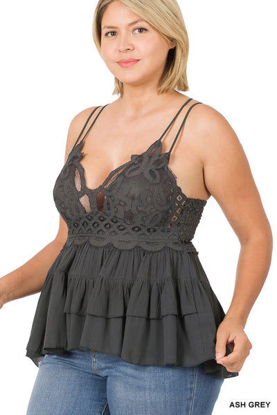 6347 Top peplum de encaje de crochet Lindsay - ¡Reg & Plus!