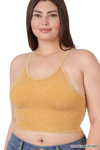 Top corto de tirantes de canalé sin costuras con lavado a la piedra de Cerise Plus