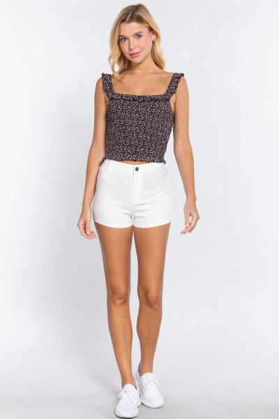 Peri Casual Floral Print Frill Strap Crop Top