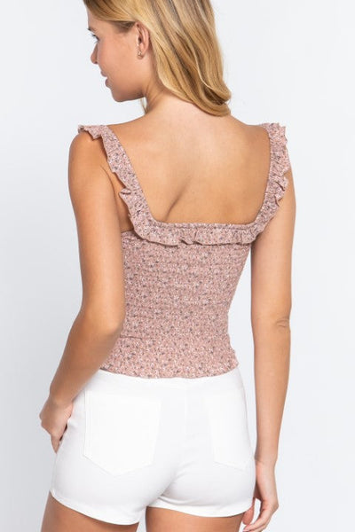 Peri Casual Floral Print Frill Strap Crop Top