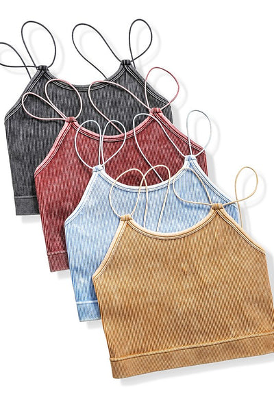 Kayla Stonewashed Ribbed Seamless Double Strap Brami