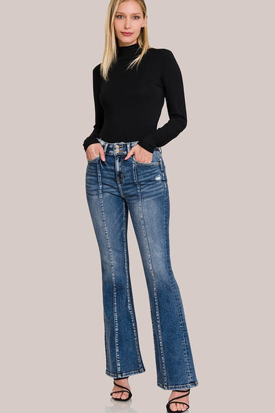 Giada 2-Button Bootcut Zenana Jeans w/ Center Seaming