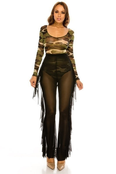 Journee High Waist Solid Mesh Ruffle Pants - Regular & Plus!