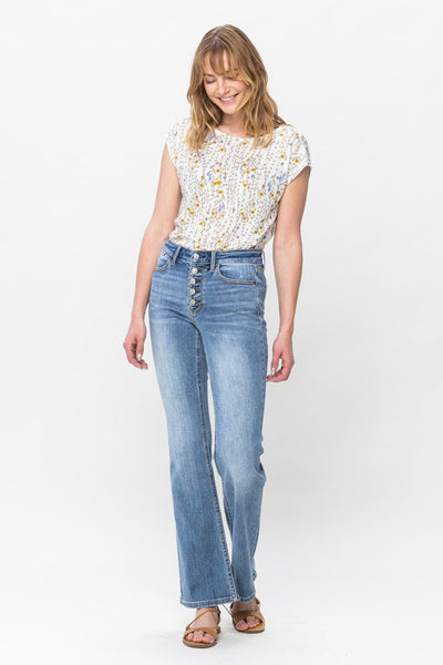 Buy Blue High Rise Twin Button Bootcut Jeans for Women Online