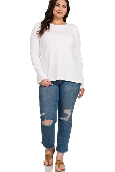 Malia PLUS Cotton Crew Neck Long Sleeve Top
