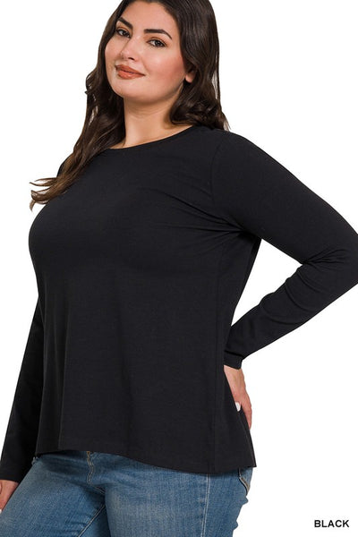 Malia PLUS Cotton Crew Neck Long Sleeve Top