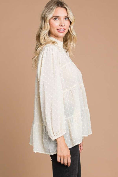 Karli Swiss Dot Smocked Mock Neck Blouse - ONLINE EXCLUSIVE!