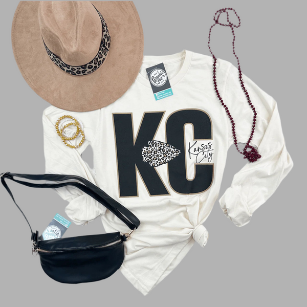 Camiseta de manga larga con estampado de leopardo de Kansas City en color natural jaspeado