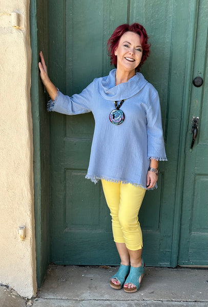 Ryse Cowl Neck Fringe Cotton Top