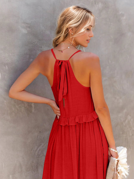 Tasha Ruffled Sleeveless Tiered Maxi Dress with Pockets - ONLINE EXCLUSIVE!