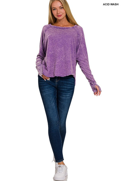 Natalie Crinkle Washed Thumb Hole Cuff Top