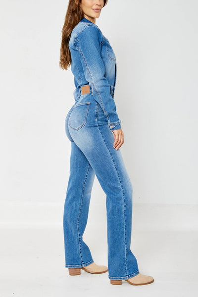 88719 Calista Hi-Rise Long Sleeve Slim Straight Leg Jumpsuit by Judy Blue Jeans