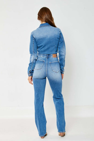 88719 Calista Hi-Rise Long Sleeve Slim Straight Leg Jumpsuit by Judy Blue Jeans