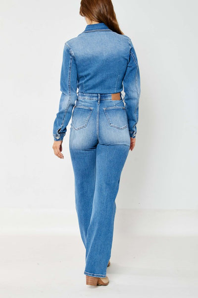 88719 Calista Hi-Rise Long Sleeve Slim Straight Leg Jumpsuit by Judy Blue Jeans