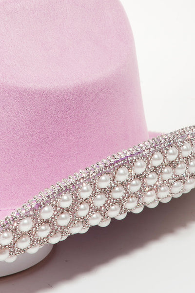Fame Pave Rhinestone Pearl Trim Cowboy Hat - ONLINE EXCLUSIVE!