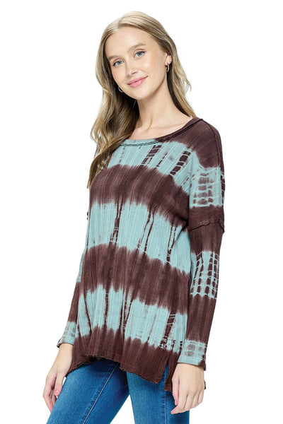 Top de manga larga teñido anudado de Angie