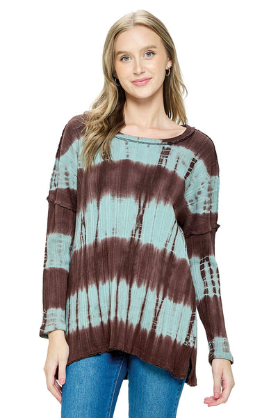 Top de manga larga teñido anudado de Angie