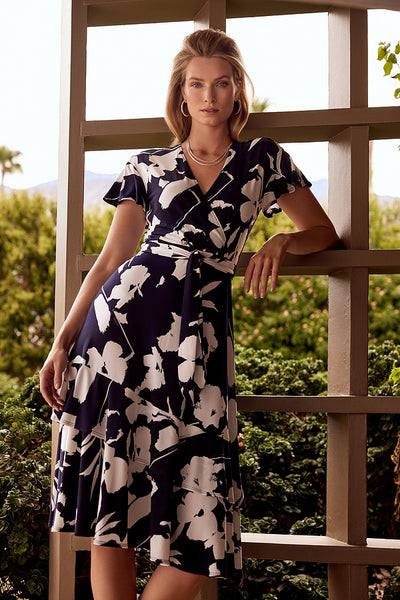 Skylar Navy Floral Fit & Flare Dress by Joseph Ribkoff