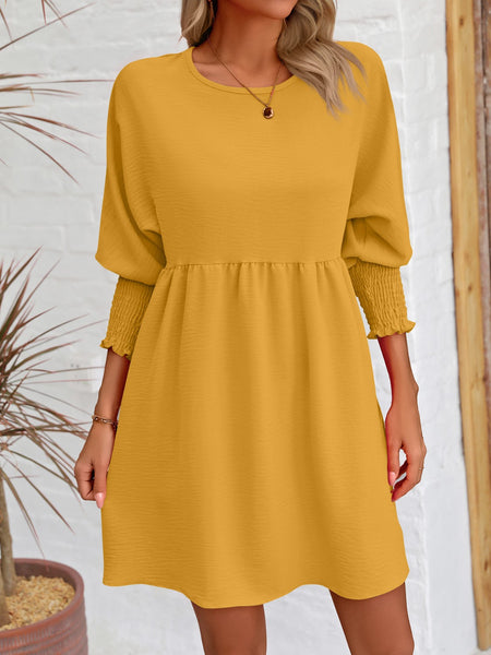 Torreta Round Neck Lantern Sleeve Mini Dress
