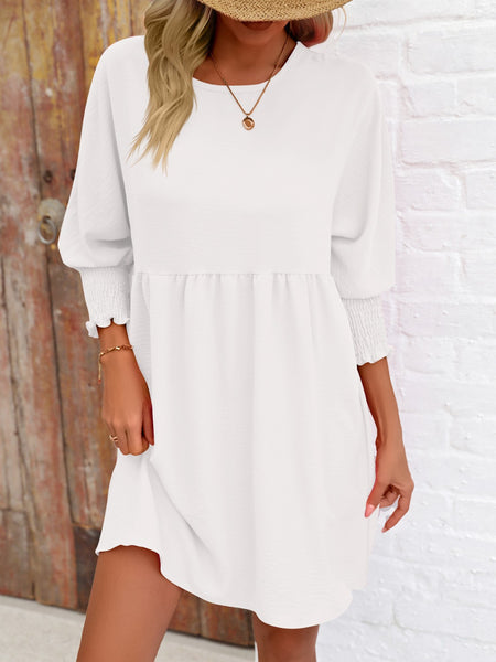 Torreta Round Neck Lantern Sleeve Mini Dress