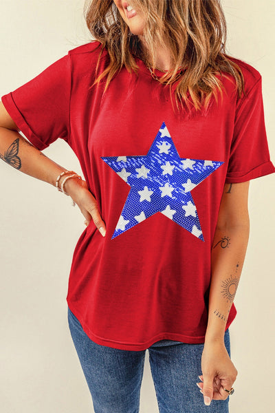 Daisy Sequin Star Round Neck Short Sleeve T-Shirt - ONLINE EXCLUSIVE!