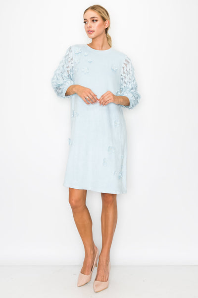 Ariana Stretch Suede Dress w/ Lace & Flowers by Joh Apparel