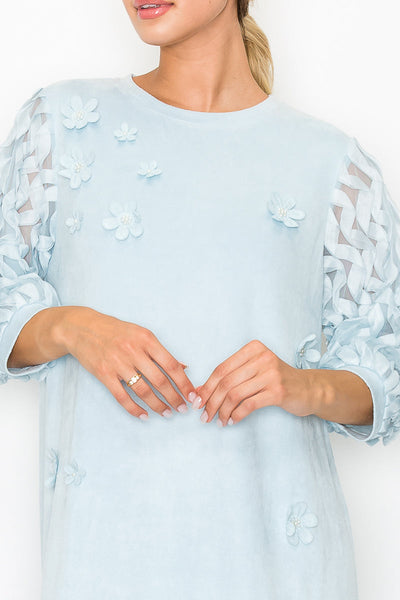 Ariana Stretch Suede Dress w/ Lace & Flowers by Joh Apparel