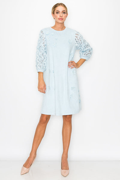 Ariana Stretch Suede Dress w/ Lace & Flowers by Joh Apparel