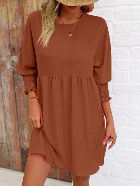 Torreta Round Neck Lantern Sleeve Mini Dress