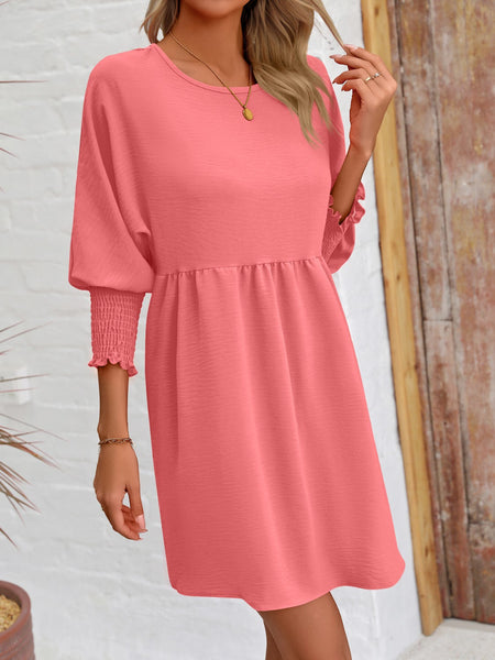 Torreta Round Neck Lantern Sleeve Mini Dress