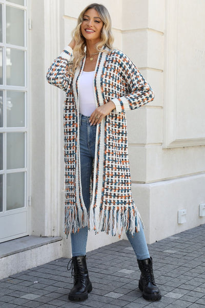 Multicolored Open Front Fringe Hem Cardigan - ONLINE EXCLUSIVE!