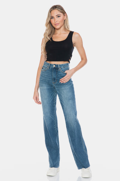 88848 Andie Hi-Rise Tummy Control Cut Raw Hem Straight Judy Blue Jeans - ONLINE EXCLUSIVE!