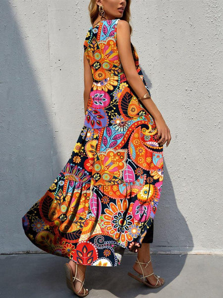 Ophelia Tiered Printed V-Neck Sleeveless Dress - ONLINE EXCLUSIVE!