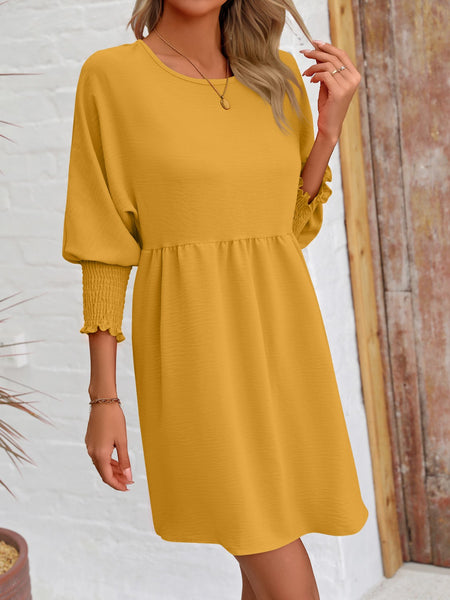 Torreta Round Neck Lantern Sleeve Mini Dress