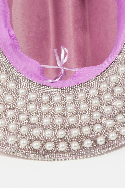 Fame Pave Rhinestone Pearl Trim Cowboy Hat - ONLINE EXCLUSIVE!