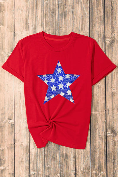 Daisy Sequin Star Round Neck Short Sleeve T-Shirt - ONLINE EXCLUSIVE!