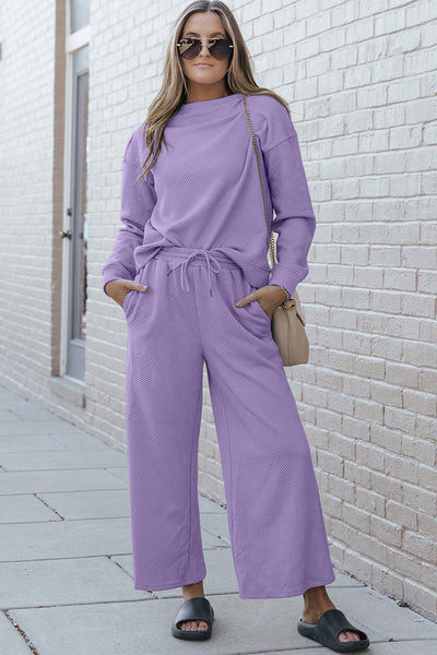 Malia Textured Long Sleeve Top and Drawstring Pants Set - ONLINE EXCLUSIVE!