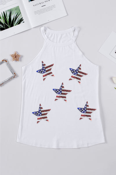 Chloe Sequin US Flag Star Grecian Neck Tank - ONLINE EXCLUSIVE!