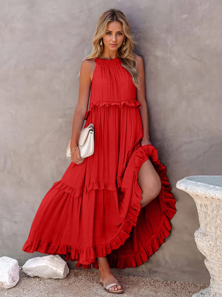 Tasha Ruffled Sleeveless Tiered Maxi Dress with Pockets - ONLINE EXCLUSIVE!