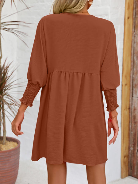 Torreta Round Neck Lantern Sleeve Mini Dress